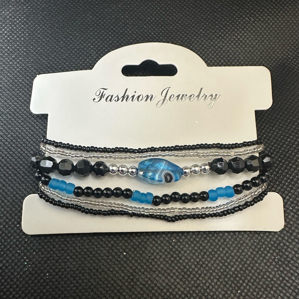 Black and Blue Beaded Bracelet Set